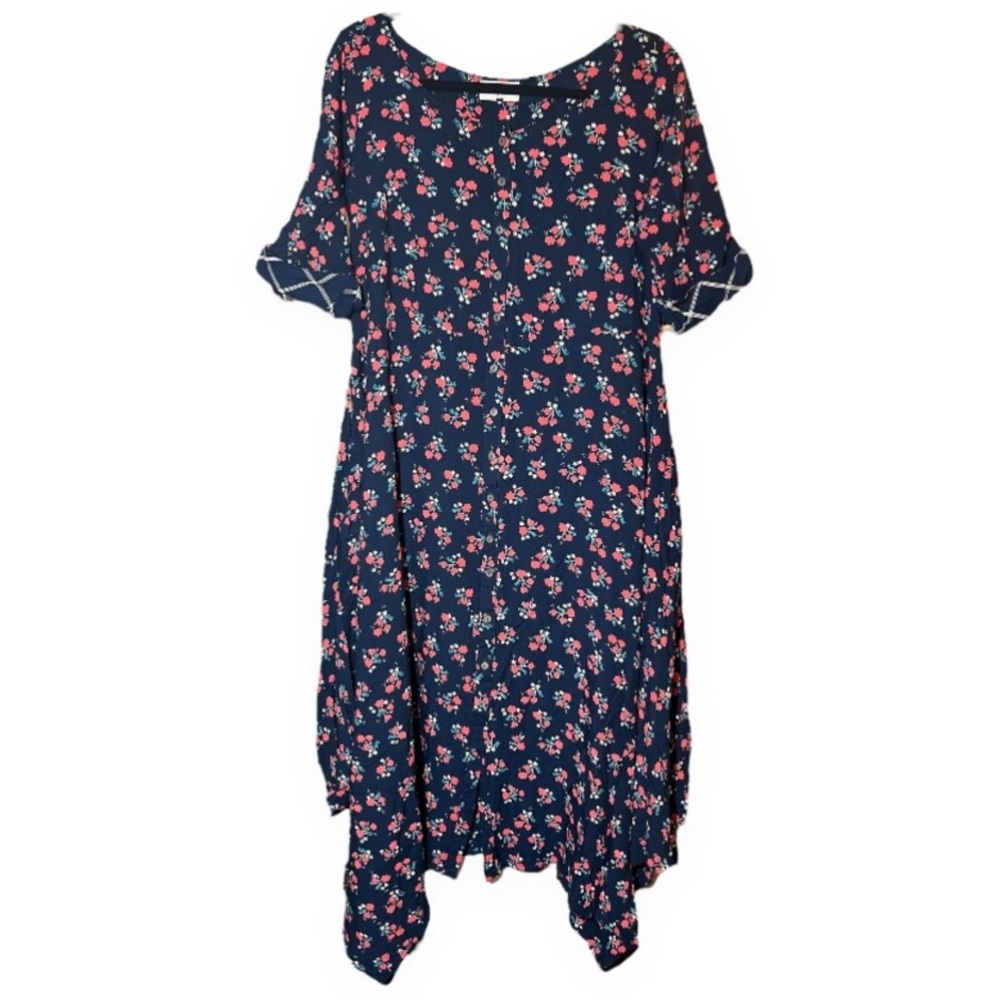 Vintage Y2K Asymmetric Floral Midi Shirt Dress